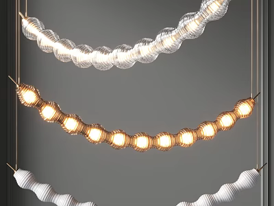Contemporary Wave Shaped Glass Chandeliers With Illuminated Bulbs For Home Interior 3d model