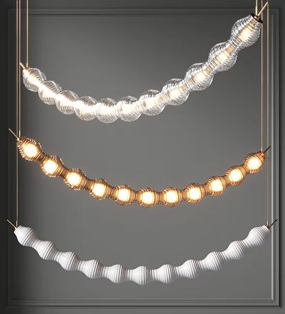 Contemporary Wave Shaped Glass Chandeliers With Illuminated Bulbs For Home Interior 3d model