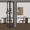 Modern Interior With Glass And Metal Frame Folding Doors Dividing Living And Dining Areas