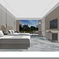Modern Hotel Room Interior With Double Bed Sofa Table Chair And Decorative Carpet