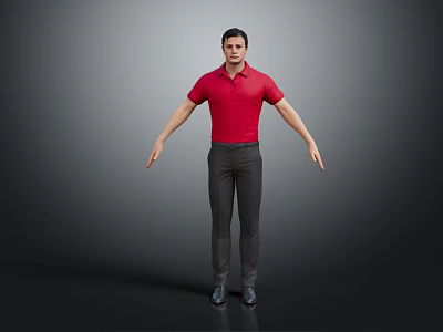 Men's Casual Fashion Outfit With Red Polo Shirt And Gray Pants 3d model