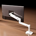 Different Design Monitor Arms With Red White And Silver Colors On Wooden Floor