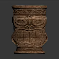 Unique Handcrafted Wooden Decorative Ornament Set With Totem Facial Carvings And Geometric Patterns