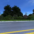Road Facilities Featuring Yellow Lane Markings Green Belt Trees And Clear Asphalt Surface Along Roadside