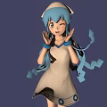 Animated 3D Character With Blue Hair Hat White Blue Dress And Blue Ribbons