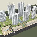 Modern High Rise Residential Complex With Green Areas And Urban Landscape Design