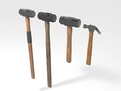 Different Types of Hardware Hammers With Wooden Handles and Steel Heads 3d model