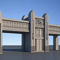 European-style gate, gate, school gate, sentry box 3d model