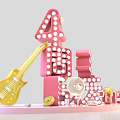 Pink Themed 4th Anniversary Decoration With Yellow Guitar And Light Up Elements