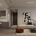 Modern Living And Dining Area Interior With TV Wall Shelves Green Plant And Dining Table