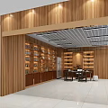 Ceramic Specialty Store Interior With Wooden Shelves Vases Plates White Tiled Floor Grid Ceiling And Tables