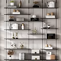 Modern Open Shelf Metal Frame Bookcase with Books Decor Plants and Sculptures in Living Room