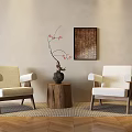 Wind Cat Scratch Cloth Cafe Single Sofa Chair Nordic Lazy Casual Solid Wood Sofa Chair Armchair 3d model