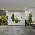 Modern Chinese Front Desk Reception Area With Wooden Chairs Green Plants And Staircase In Lobby