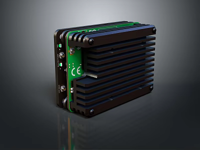 Rugged Industrial Computer Module With Black Heat Sink Green Circuit Board CE Certification 3d model