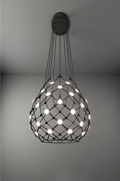 Modern Round Chandelier With Geometric Mesh Structure And Bright LED Lights 3d model