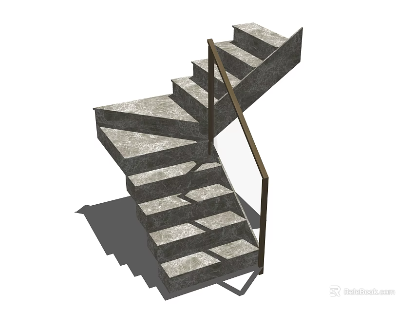 Indoor Concrete Staircase With Wooden Handrail And Modern Steps Design 3d model 