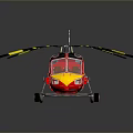 Red And Yellow Helicopter Model With Rotors Cockpit And Dark Background Reflection