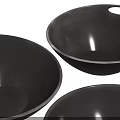 Black Dinnerware Set with Three Different Sizes Bowls with Handles on Wooden Table