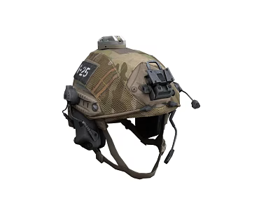 Camouflage Tactical Helmet with Number 23 Marking and Communication Accessories for Protection 3d model