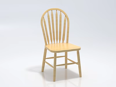 Wooden Leisure Chair With Curved Slatted Backrest And Simple Natural Light Design 3d model