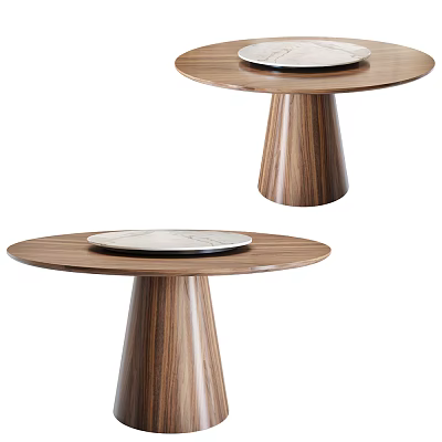 Round Wooden Dining Table With Tapered Legs And White Marble Tabletop Design 3d model