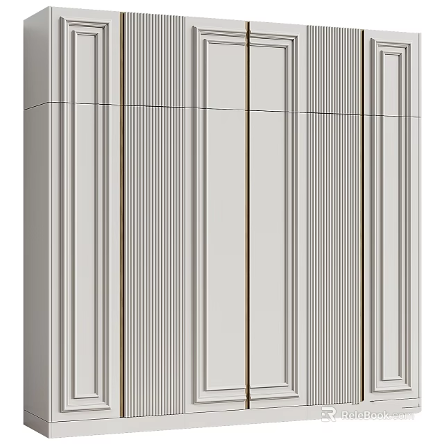 Elegant Gray Decorative Wall Panels With Vertical Stripes And Intricate Moldings 3d model 
