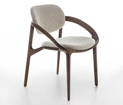 Modern Dining Chair With Wooden Frame Upholstered Seat And Curved Backrest Design 3d model