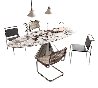 Internet Celebrant Stainless Steel UFO Dining Table and Chair Combination Stainless Steel Rock Plate Dining Table Stainless Steel Dining Chair Chandelier Jewelry Ornaments 3d model