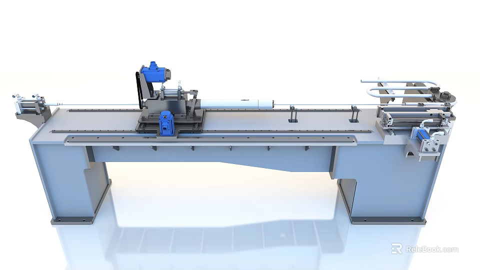 Automated Industrial Processing Equipment With Blue Control Components And Conveyor Workbench 3d model 