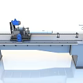 Automated Industrial Processing Equipment With Blue Control Components And Conveyor Workbench