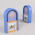Blue Arched Cartoon Clock With Orange Star Shaped Hands And Decorative Design 3d model