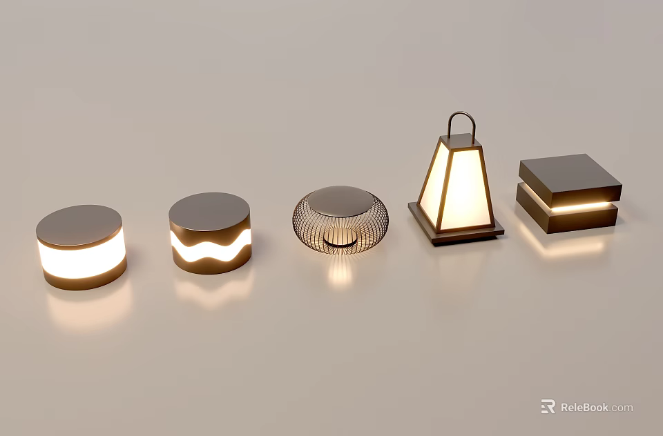 Various Modern Outdoor Lights with Round Square Cone Shapes and LED Illumination 3d model 