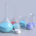 Industrial Glass Equipment With Flasks Beakers And Colored Liquids For Laboratory Use