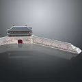 Traditional Chinese Architecture With Gate Tower City Wall Red Gate And Gray Tile Roof