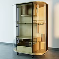 Modern Glass Display Cabinet With Multiple Shelves Drawer And Wheels For Household Items Storage