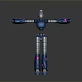 Mechanical Robot Character With Blue Body Silver Legs And Pink Arm Details