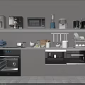 Organized Kitchen Countertop With Coffee Maker Microwave Blender Kettle Pots Bowls And Cooking Utensils