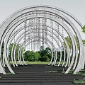 Modern Pergola Arched Structure With Hanging Decorations Stone Path And Green Trees 3d model