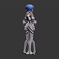 Blue Haired Anime Character Figure Front Back View With White Bodysuit And Black Red Details