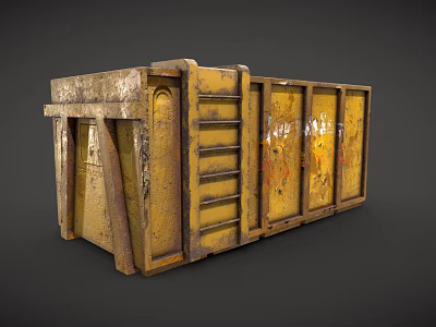 Rusty Yellow Industrial Container With Ladder And Worn Metal Surface Details 3d model