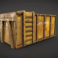 Rusty Yellow Industrial Container With Ladder And Worn Metal Surface Details