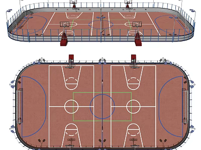 Indoor Basketball Gymnasium With Multi Court Design Brown Flooring White Lines And Hoops 3d model