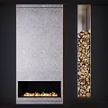 Modern Stone Fireplace Design With Smooth Surface And Neatly Stacked Firewood