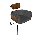 Modern Leisure Chair With Brown Backrest Wooden Armrests Gray Fabric And Metal Legs