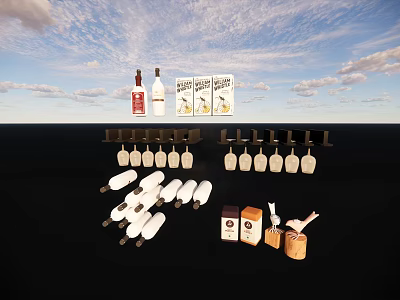 Modern Decorative Ornament Set with Bottles Cards Hooks and Wooden Figurines 3d model
