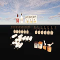 Modern Decorative Ornament Set with Bottles Cards Hooks and Wooden Figurines