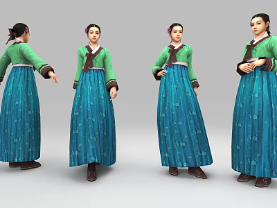 Traditional Female Characters In Cultural Attire With Floral Motifs And Diverse Poses 3d model