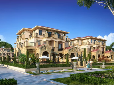 Classical European Style Duplex Villa With Landscaped Gardens Balconies And Elegant Exterior 3d model