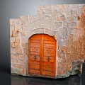 Antique Entrance Gate With Stone Wall And Arched Wooden Double Door Design